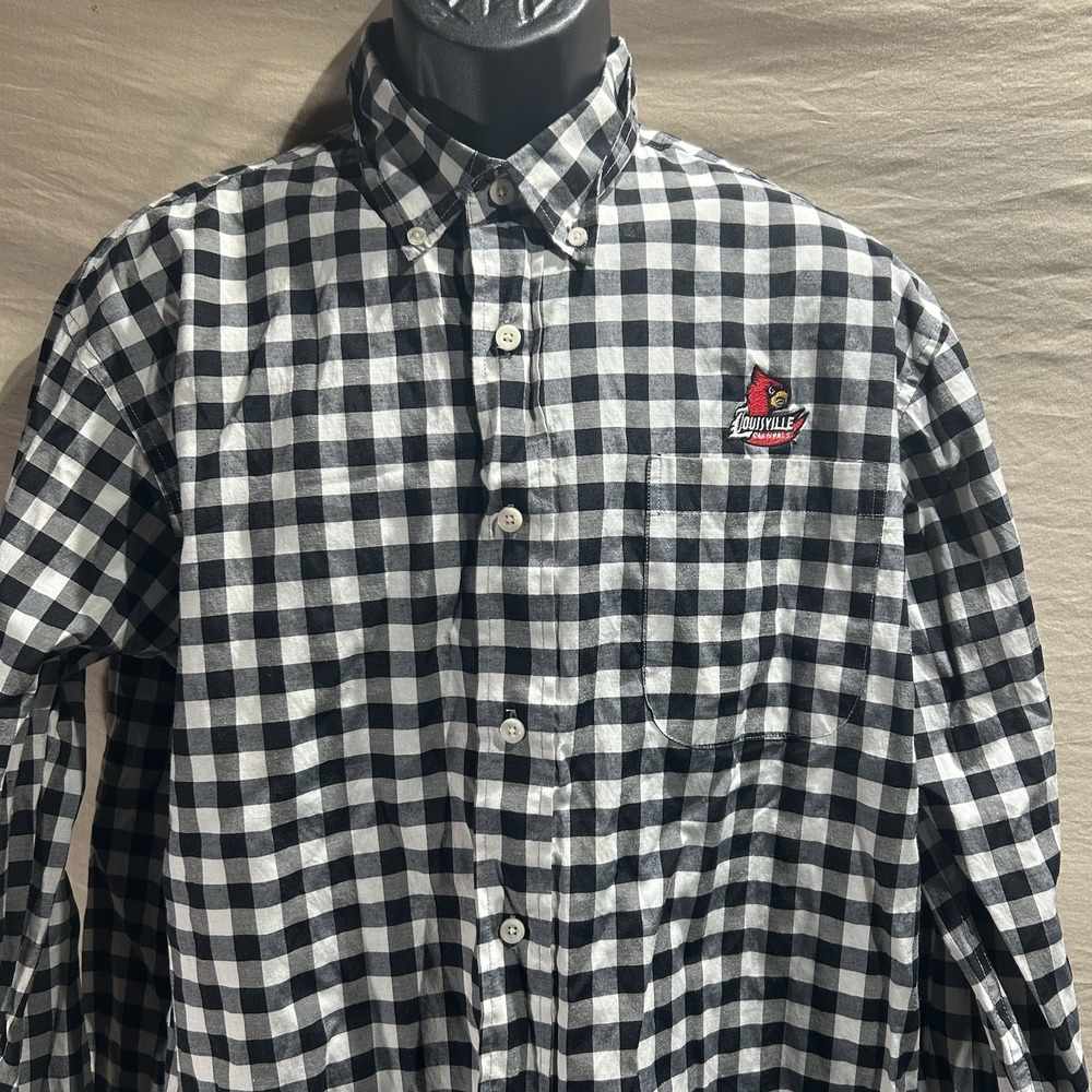 Crable Sportswear Louisville Cardinals Button Down Shirt Men Large Black Gingham